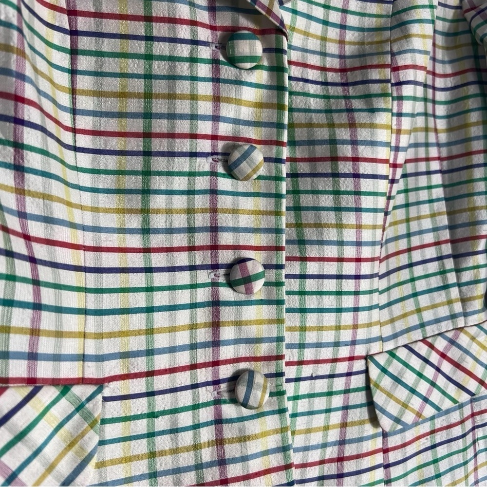 Kay Unger Silk Windowpane Check Button In Multi-C… - image 3